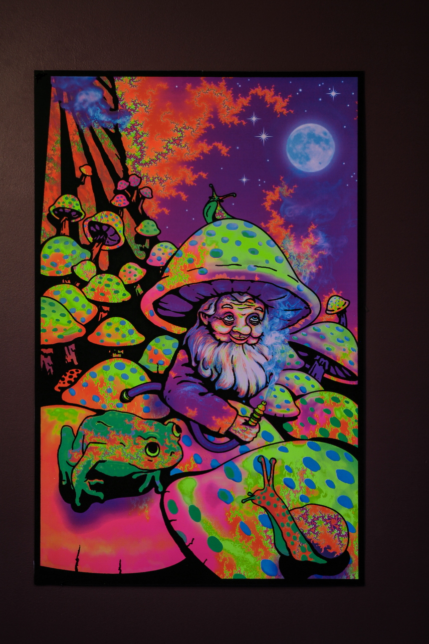 Mushroom Man Trippy - Black Light Poster