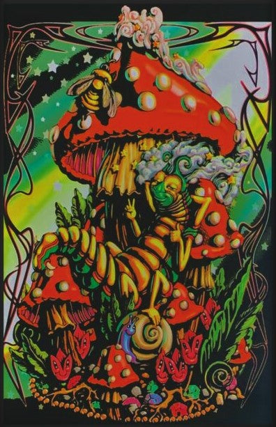 Mushroom Caterpillar Fantasy - Black Light Poster