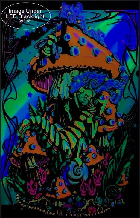 Mushroom Caterpillar Fantasy - Black Light Poster