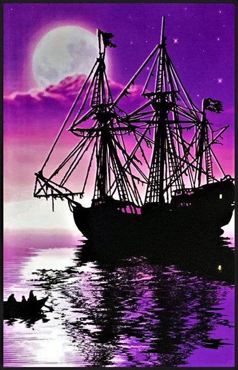 Moonlit Pirate Ghost Ship - Black Light Poster